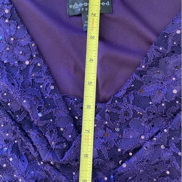 Dressbarn Connected Apparel Purple Lace Sequin Dress Size 10 Cowl Neck - Picture 9 of 12